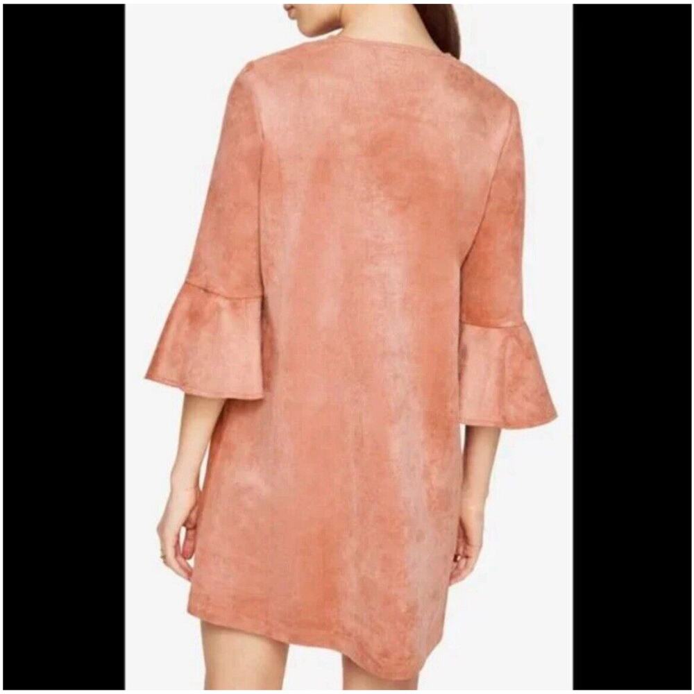 BCBGMAXAZRIA Faux Suede Cartier Dress Shift Ruffled Bell Sleeves Sz M Clay Pink - Picture 3 of 6